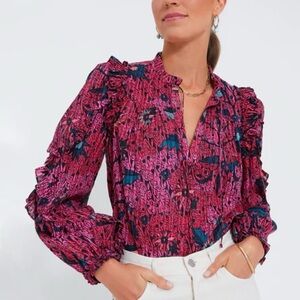 Ulla Johnson Ruffle Blouse - Pink and Blue